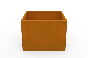 Corten cvetlično korito 80x80x60 cm - čelni pogled z odprto notranjostjo