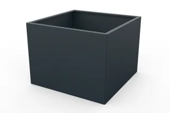 Kovinsko korito za rože v antracit barvi 80x80x60 cm - pogled iz desnega kota