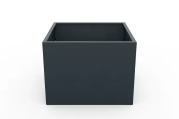 Kovinsko korito za rože v antracit barvi 80x80x60 cm - čelni pogled z odprto notranjostjo