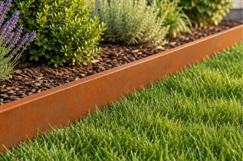 Dvignjena greda iz Corten modularnih robnikov H15 cm na vrtu z zelenjavo