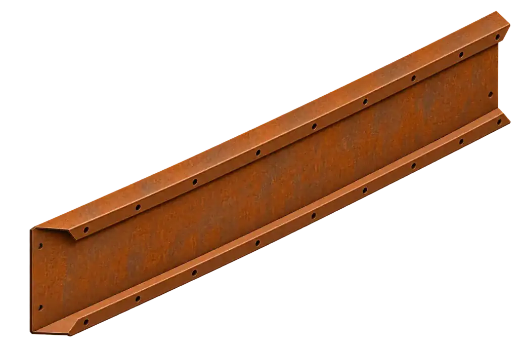 Vrtni rubnik od Corten čelika, duljine 80 cm, sa smeđe-narančastom patinom.